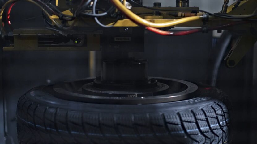 Professional truck tire mounting in a specialized workshop